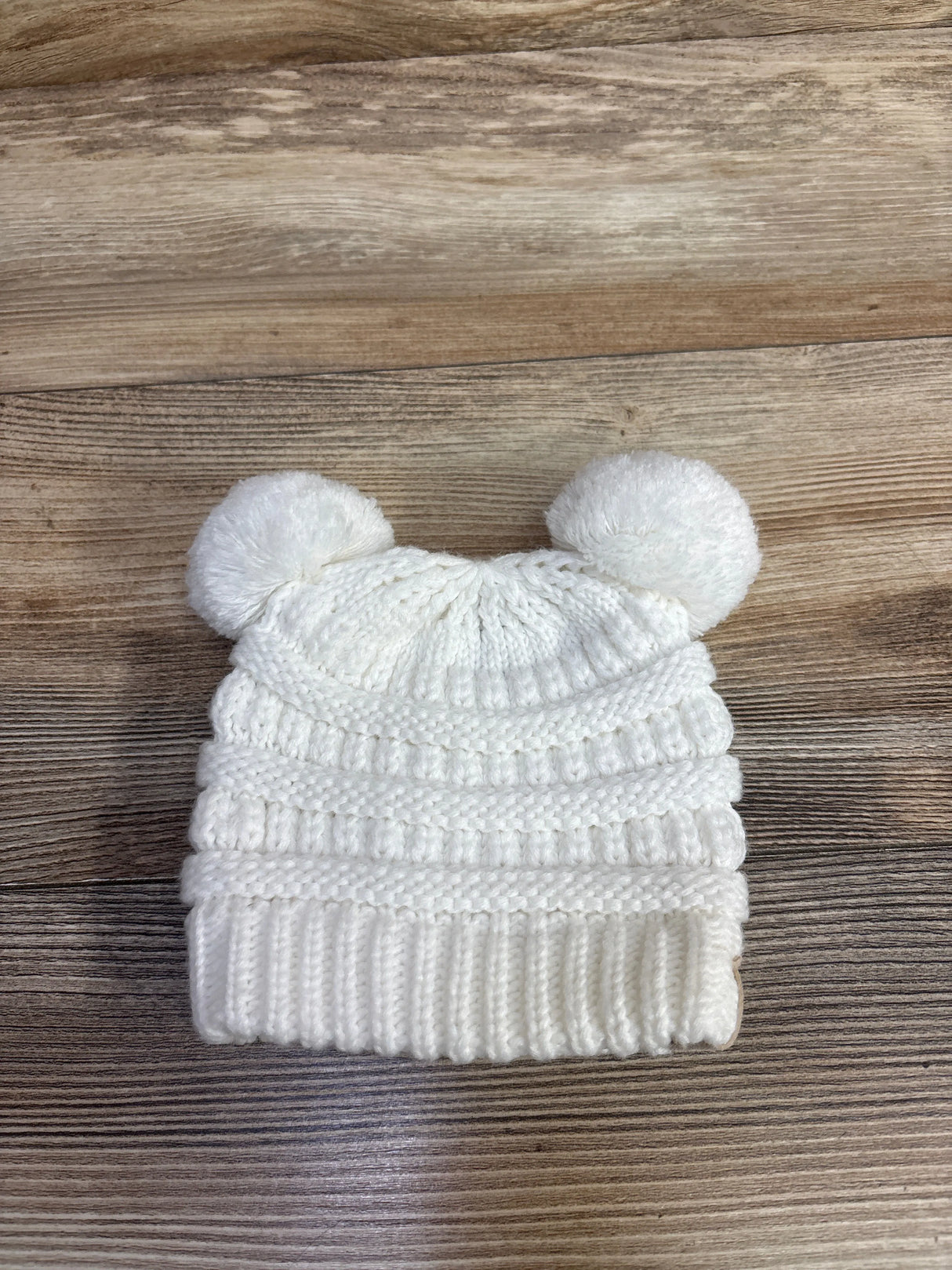 C.C Cable Knit Faux Fur Pom Pom Beanie White One Size