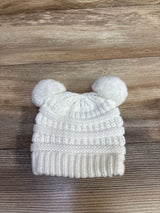 C.C Cable Knit Faux Fur Pom Pom Beanie White One Size