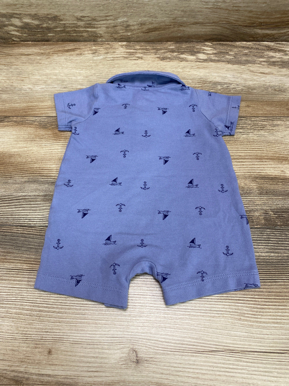 Carter's Sailboat Print Polo Shortie Romper Blue sz 3m