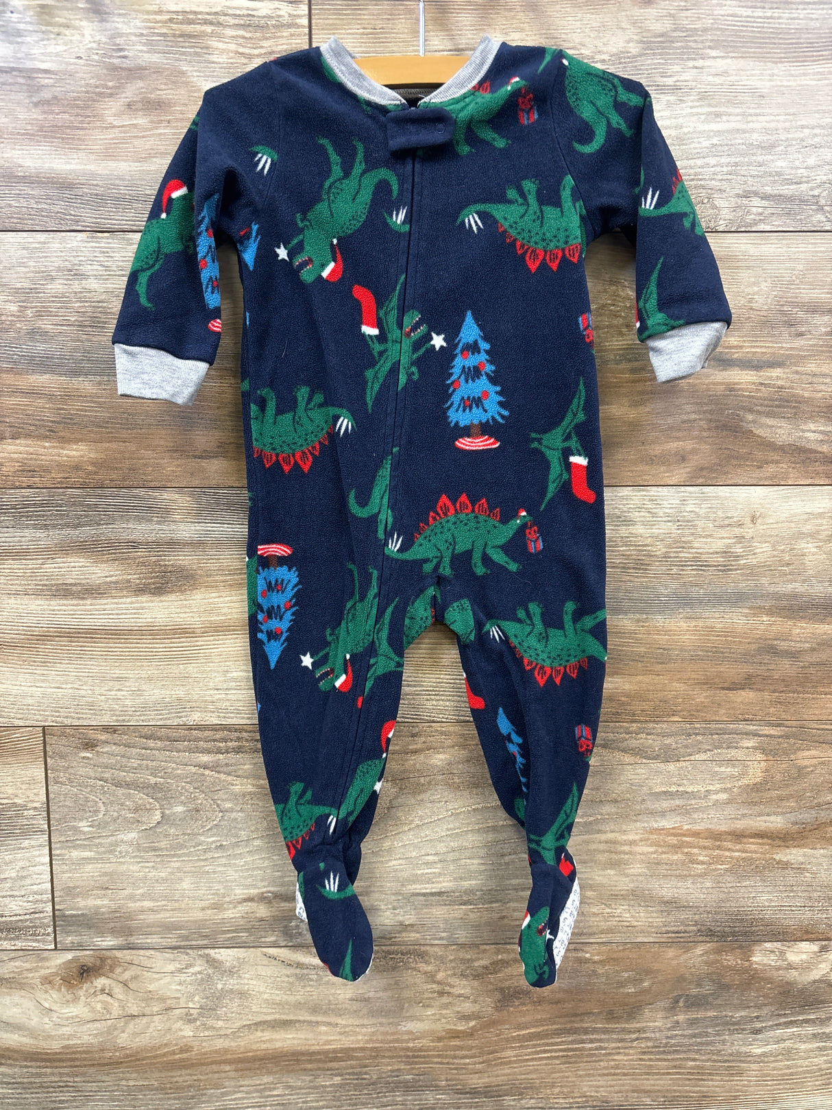 Carter's Christmas Dino Blanket Sleeper Navy sz 12m