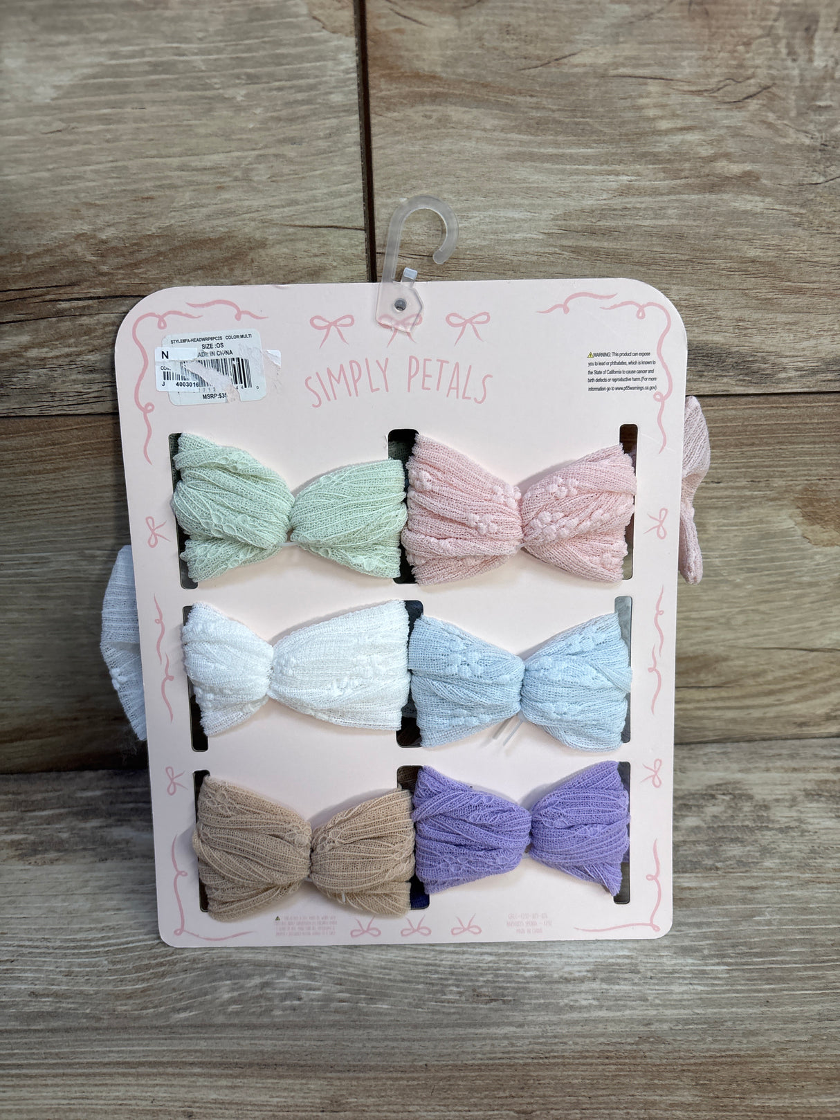 NEW Simply Petals 6pk Pastel Bow Headbands
