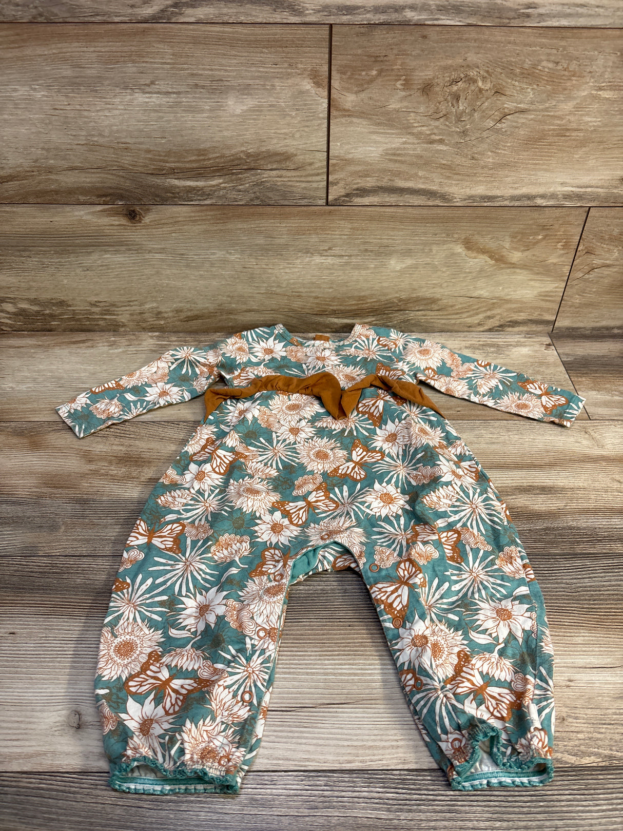 Burt's Bees Baby Floral Ruffle Coverall Teal sz 12m