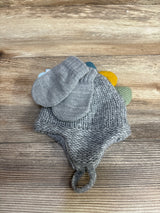 NEW Cat & Jack Knit Winter Hat & Mittens Set Grey sz NB