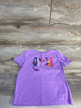 Flat lay of lilac girls' Cat and Jack short-sleeve t-shirt showing front cat and ABC book graphic on wood background