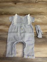 Jessica Simpson Striped Ruffled Coverall Blue sz 6-9m