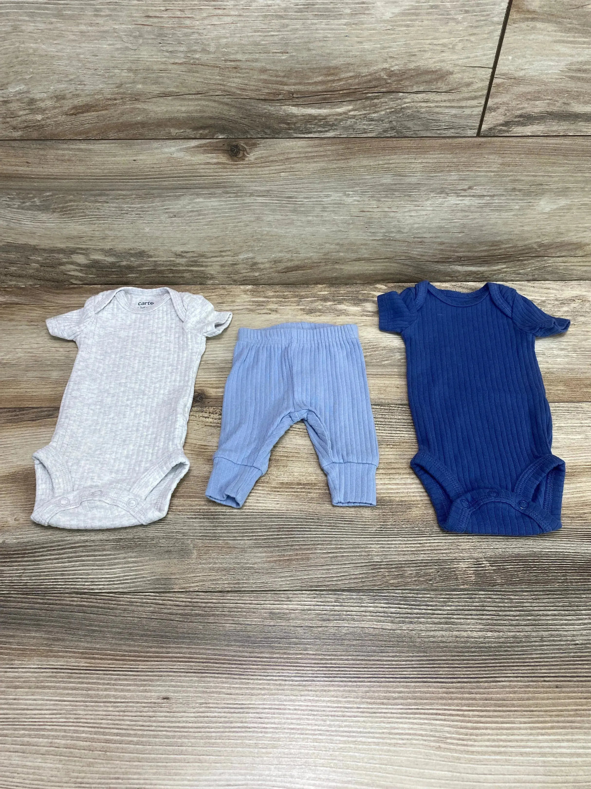 Just One You 3pc Ribbed Bodysuit Set Blue/Grey sz Preemie