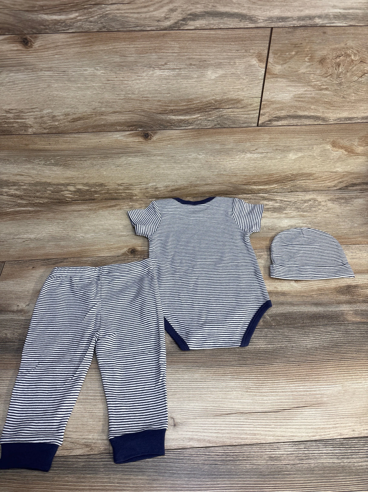 3pc Striped Bodysuit + Pants + Hat Navy sz 9m