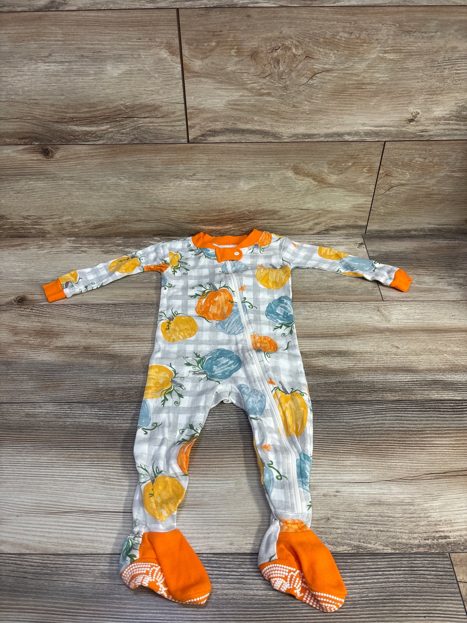 Burt's Bees Baby Organic Pumpkin Print Sleeper Grey sz 6-9m