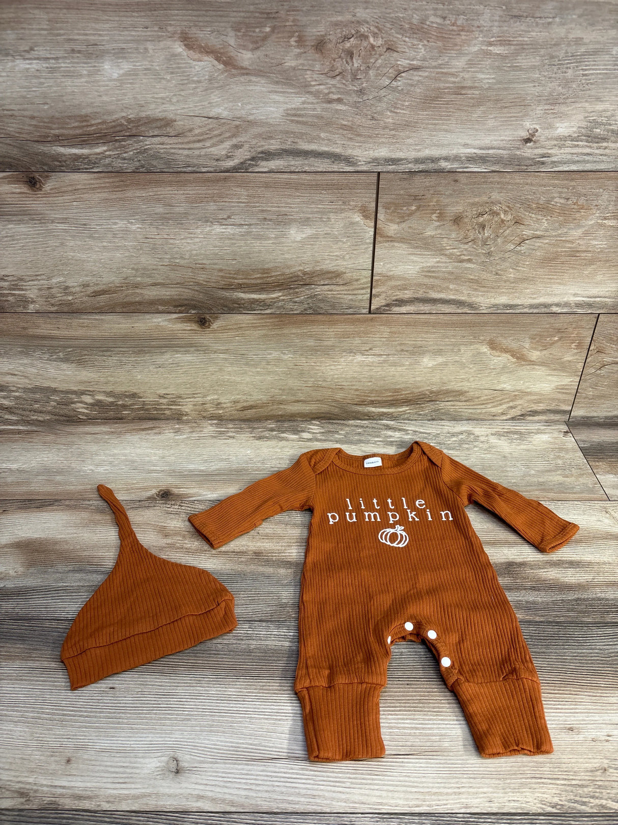 2pc Ribbed Little Pumpkin Coverall & Hat Rust sz Newborn