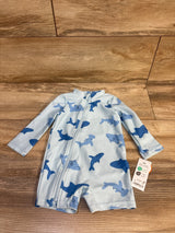 NEW Just One You Long Sleeve 1pc Shark Rash Guard Swimsuit Blue sz 6m