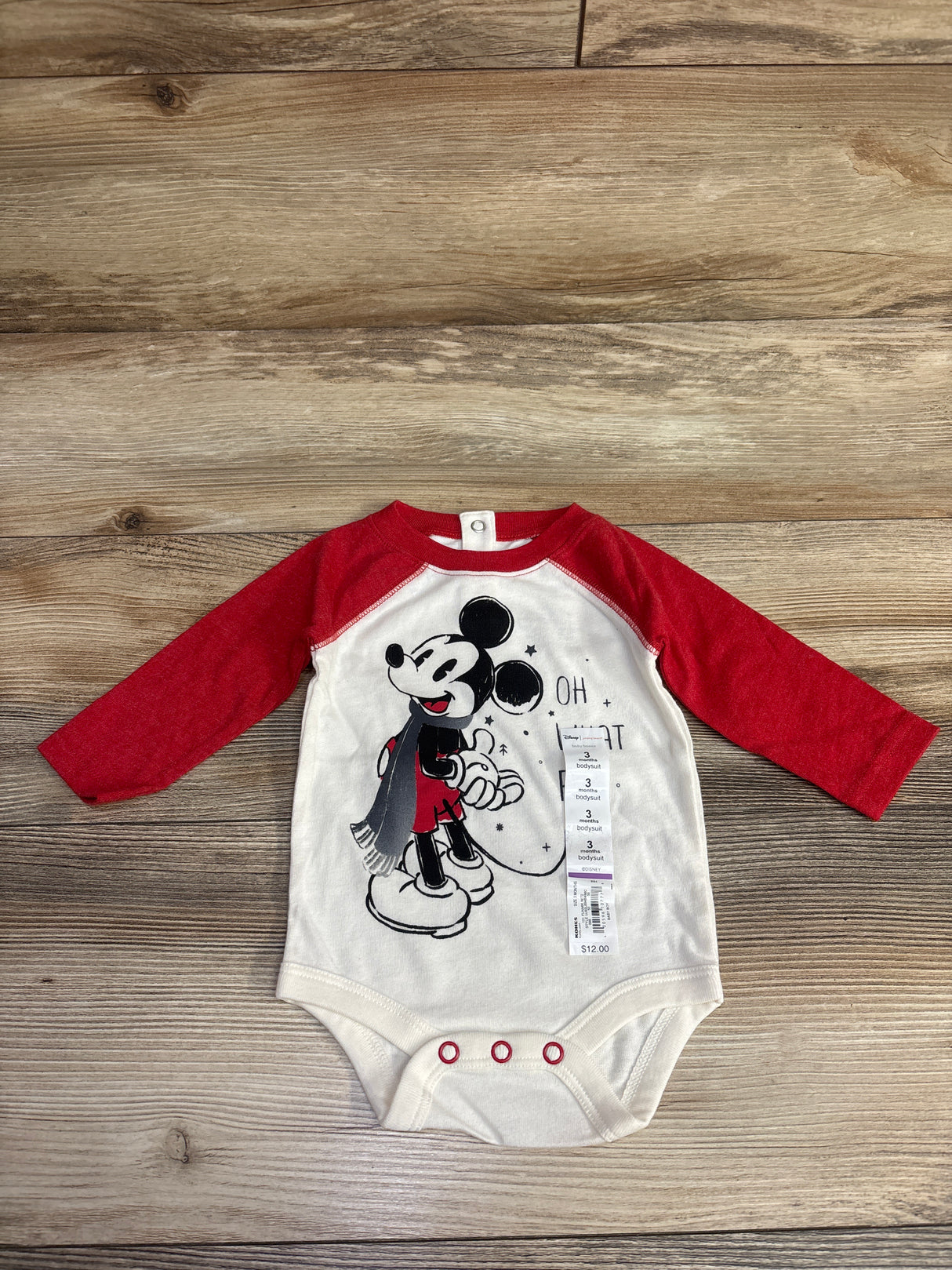 NEW Disney x Jumping Beans Mickey Mouse Oh What Fun Bodysuit Red sz 3m