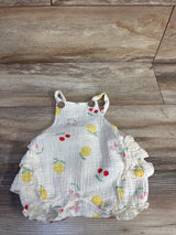 Emily & Oliver Fruit Gauze Ruffle Romper Cream sz 6-9m