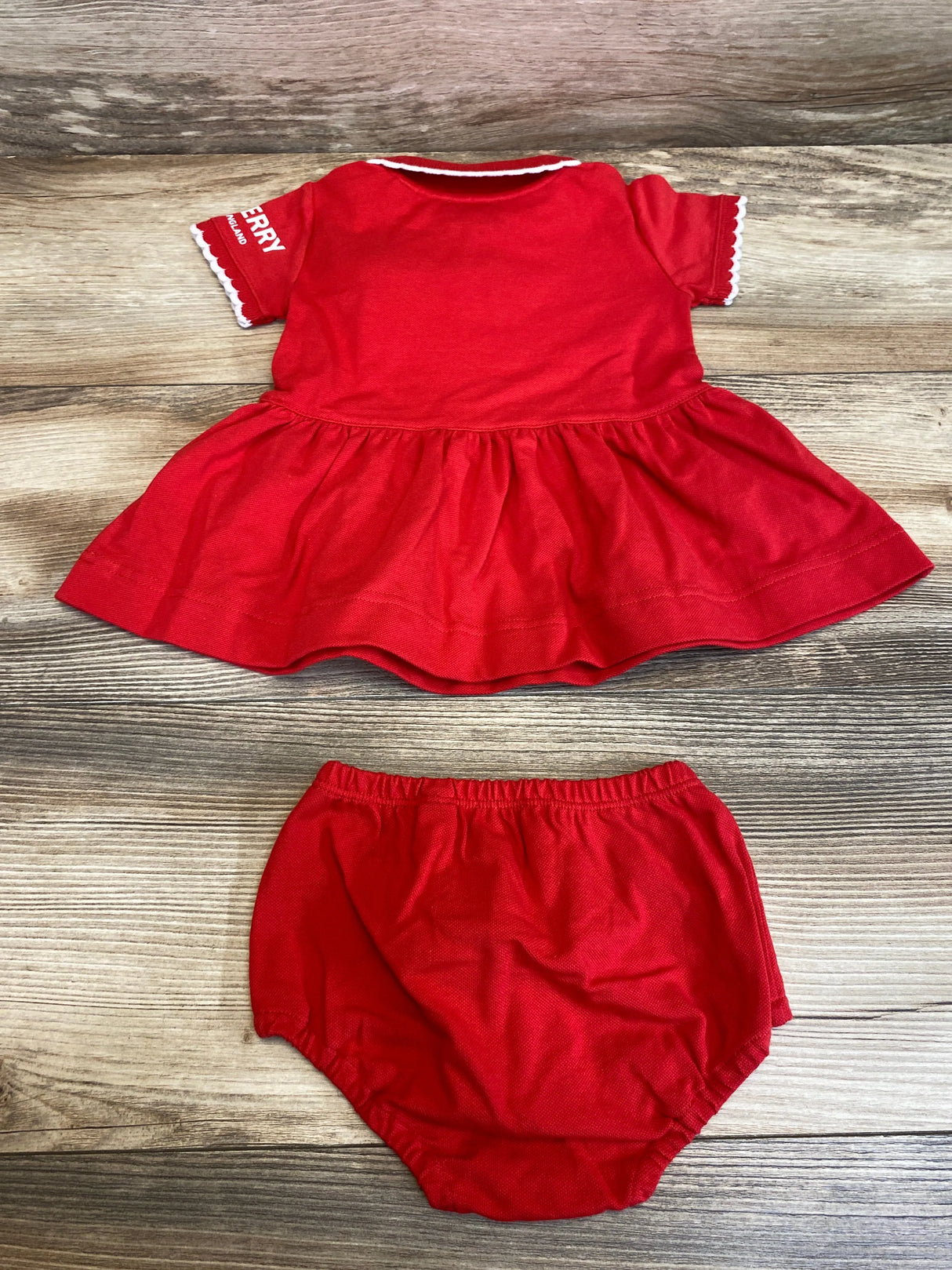 NEW Burberry 2pc Emiko Bear Polo Shirt Dress & Bloomers Red sz 3m