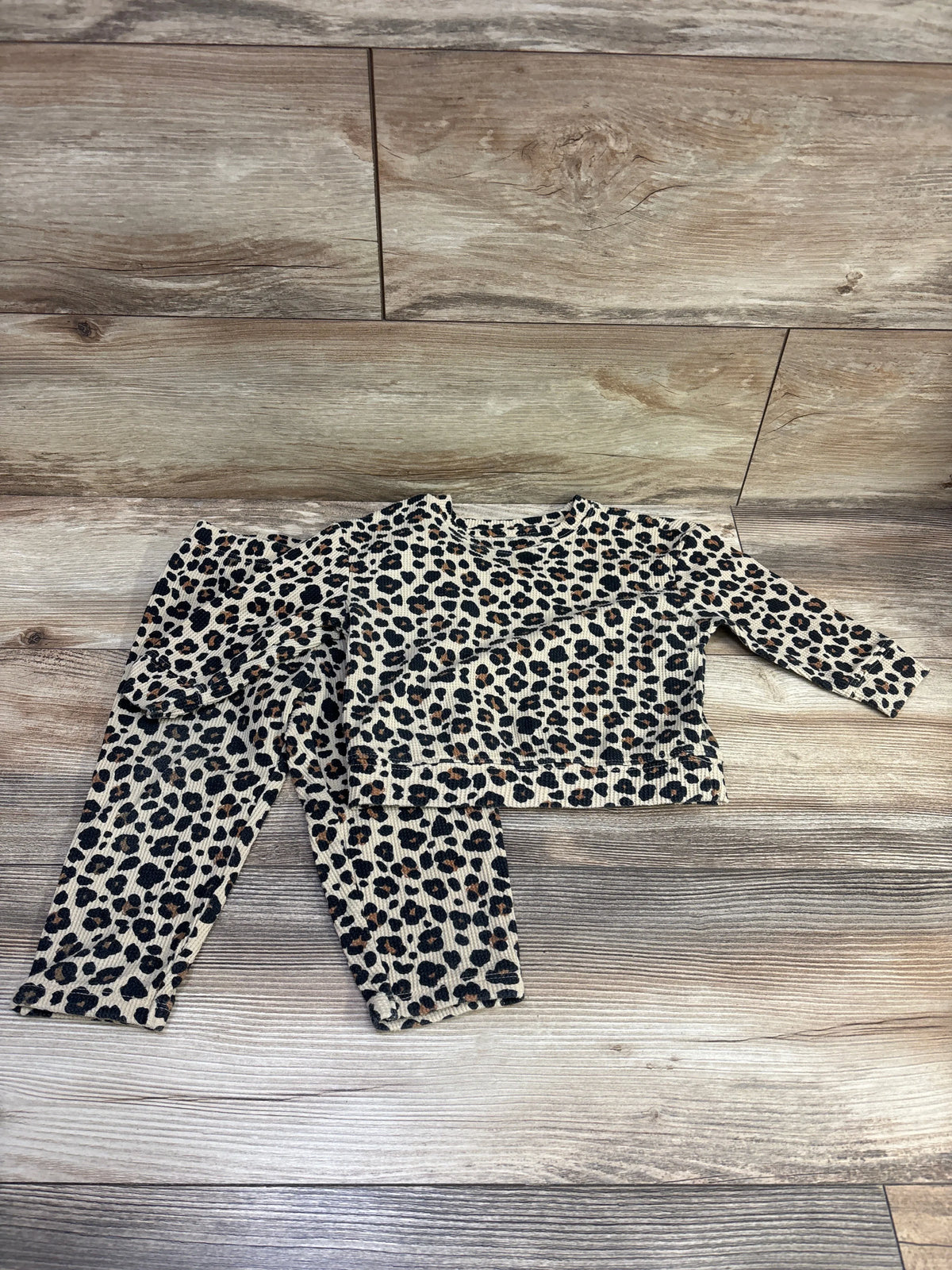 Cat & Jack 2pc Waffle Knit Leopard Shirt & Pants Set Tan sz 18m