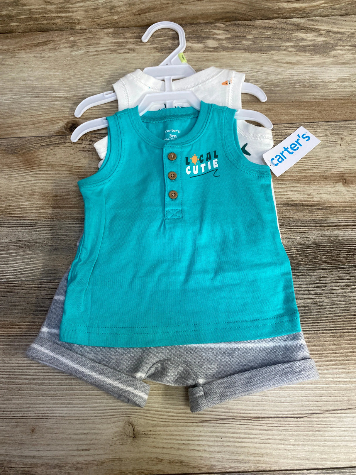 NEW Carter's 3pc Henley Top & Shorts Set White sz 3m