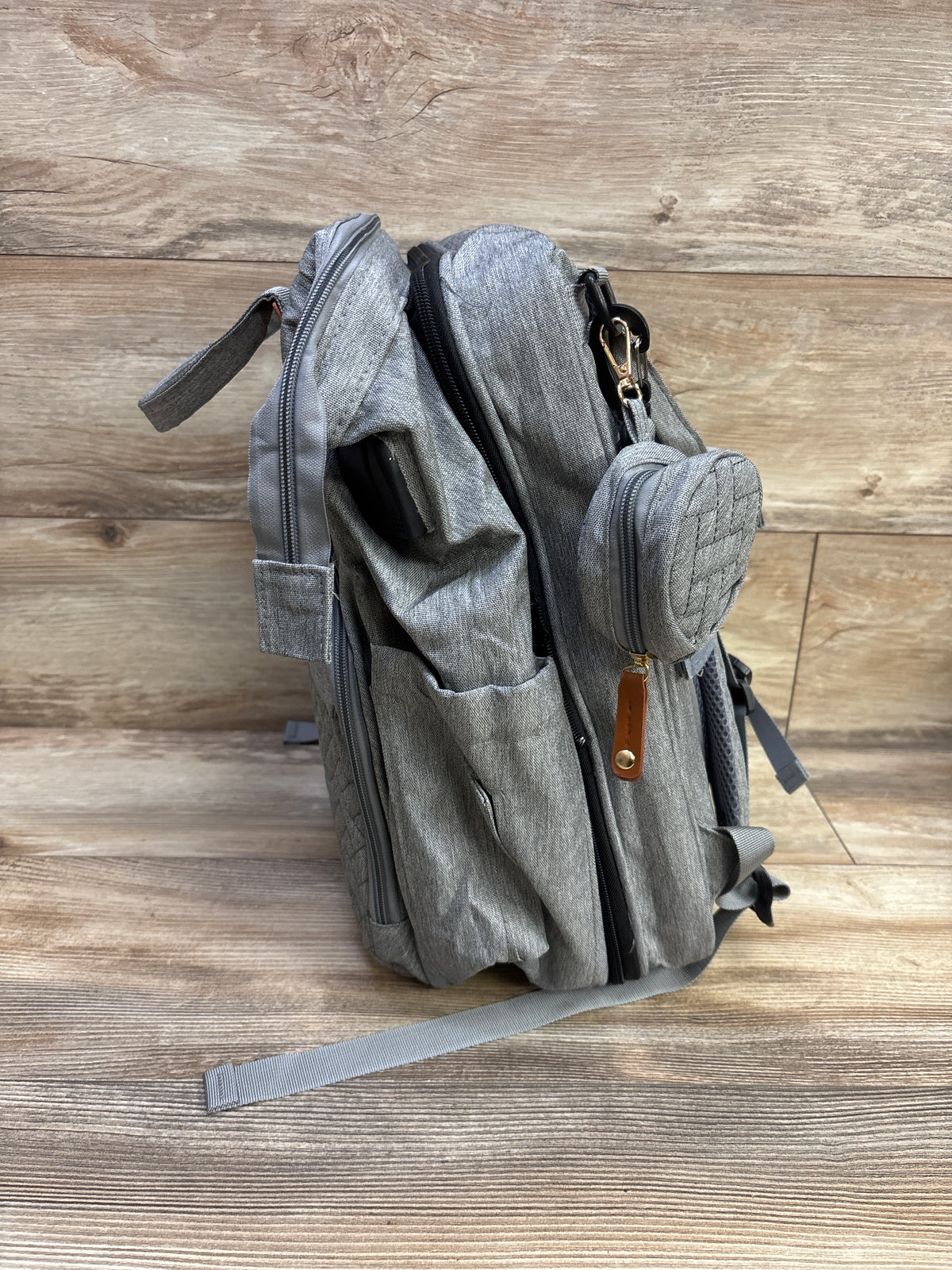 Good Mum Diaper Bag Backpack w/ Changing Station & Sunshade Grey