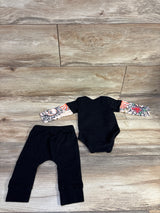 Faux Tattoo Long Sleeve Bodysuit & Pants 2pc Set Black sz 0-3m