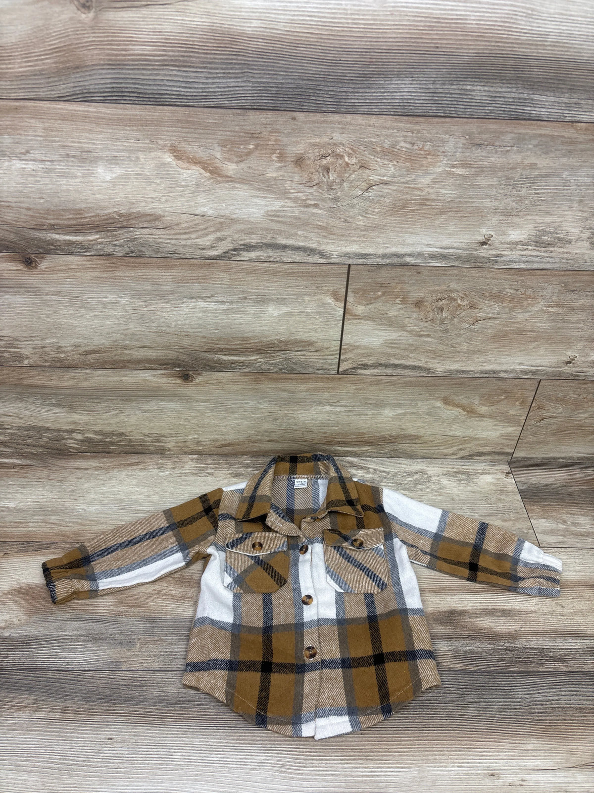 Shein Plaid Button-Up Fleece Flannel Brown sz 12-18m