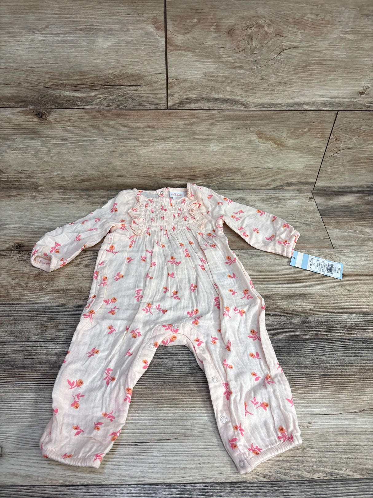 NEW Cat & Jack Floral Smocked Coverall Pink sz 6-9m