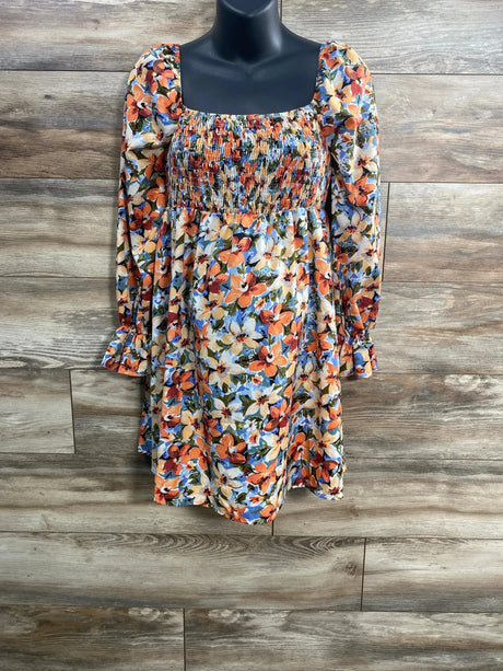 Shein Maternity Orange Smocked Floral Dress sz XS - Me 'n Mommy To Be