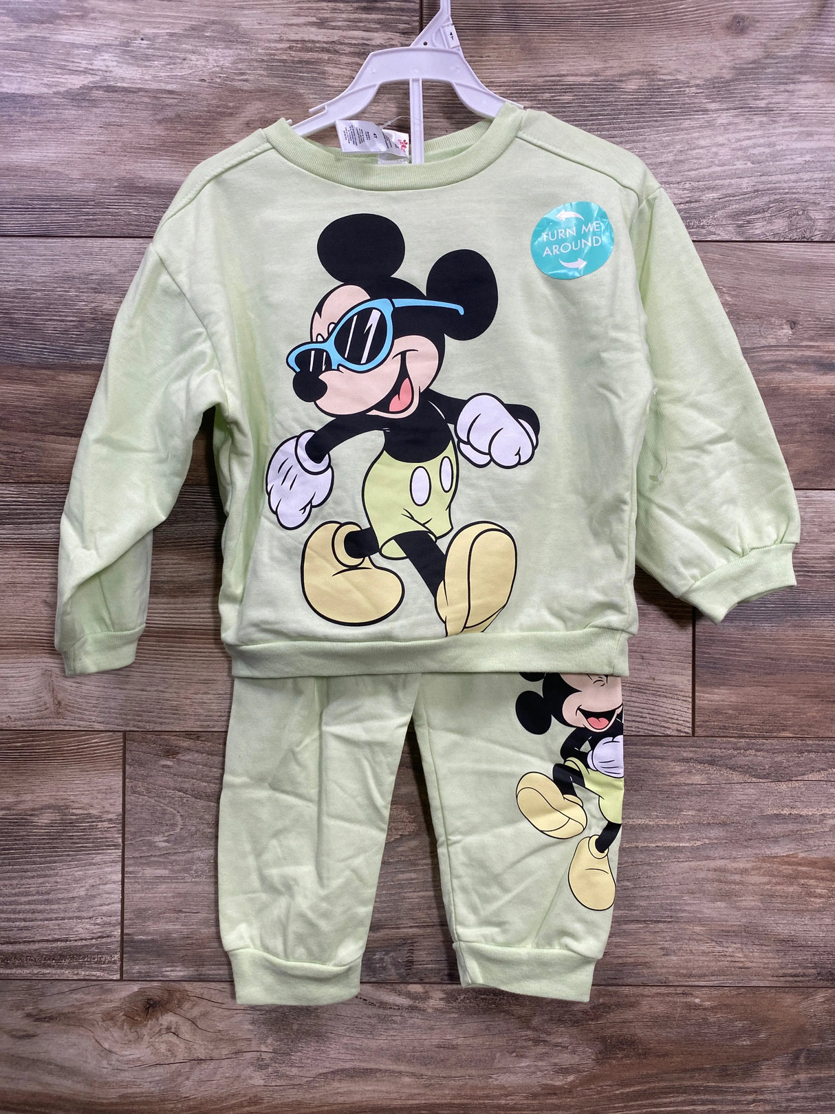NEW Disney Junior Mickey Mouse 2pc Sweatshirt Set Neon Green sz 4T