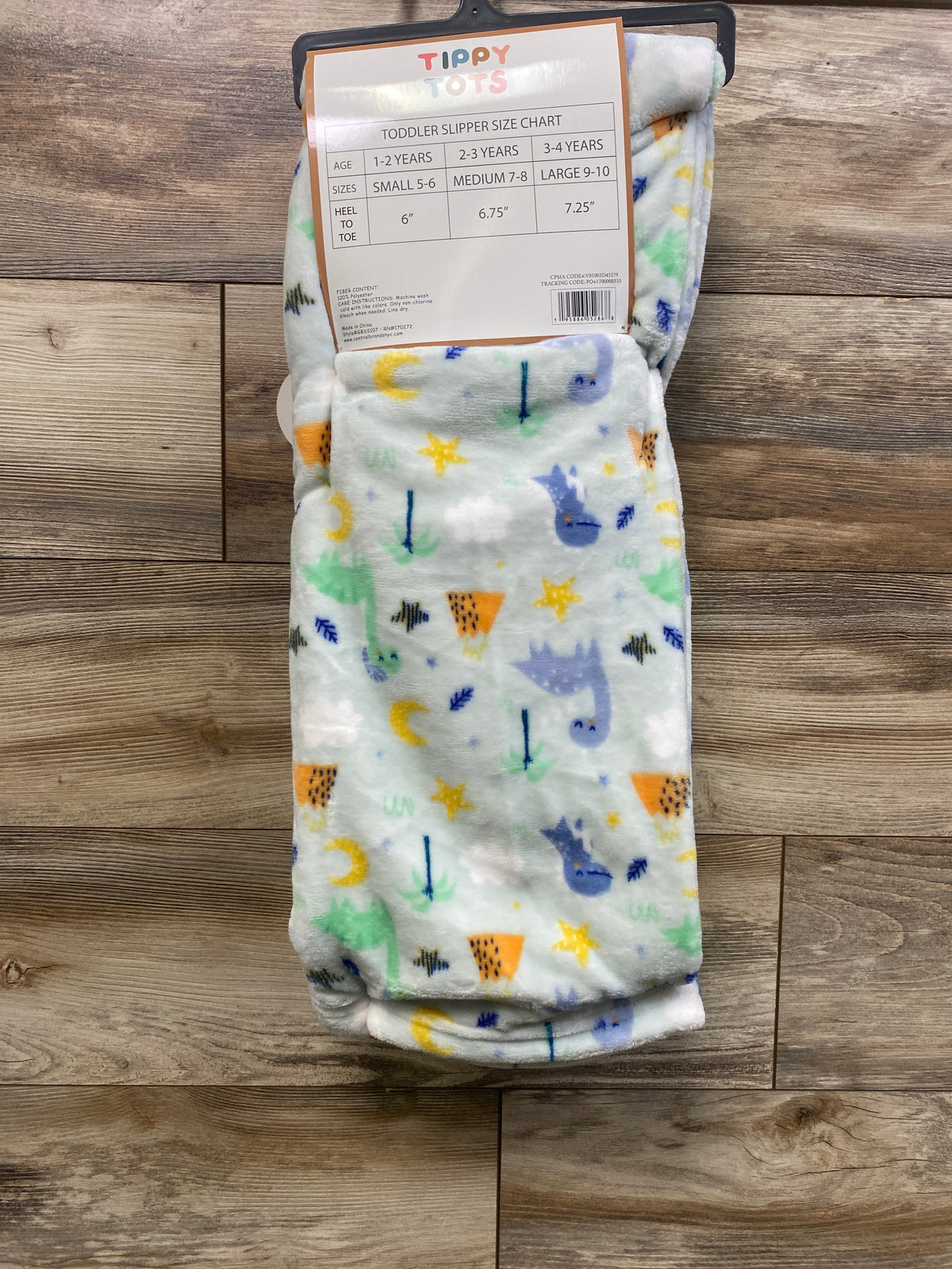 NEW Tippy Tots 40x50'' Dinosaur Toddler Blanket w/ Slippers sz 5/6c