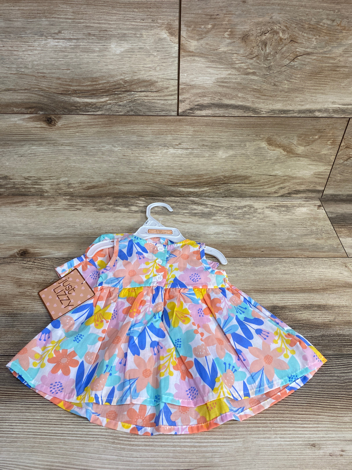 NEW Just Lizzy 2pc Floral Dress & Bucket Hat Set White sz 0-3m