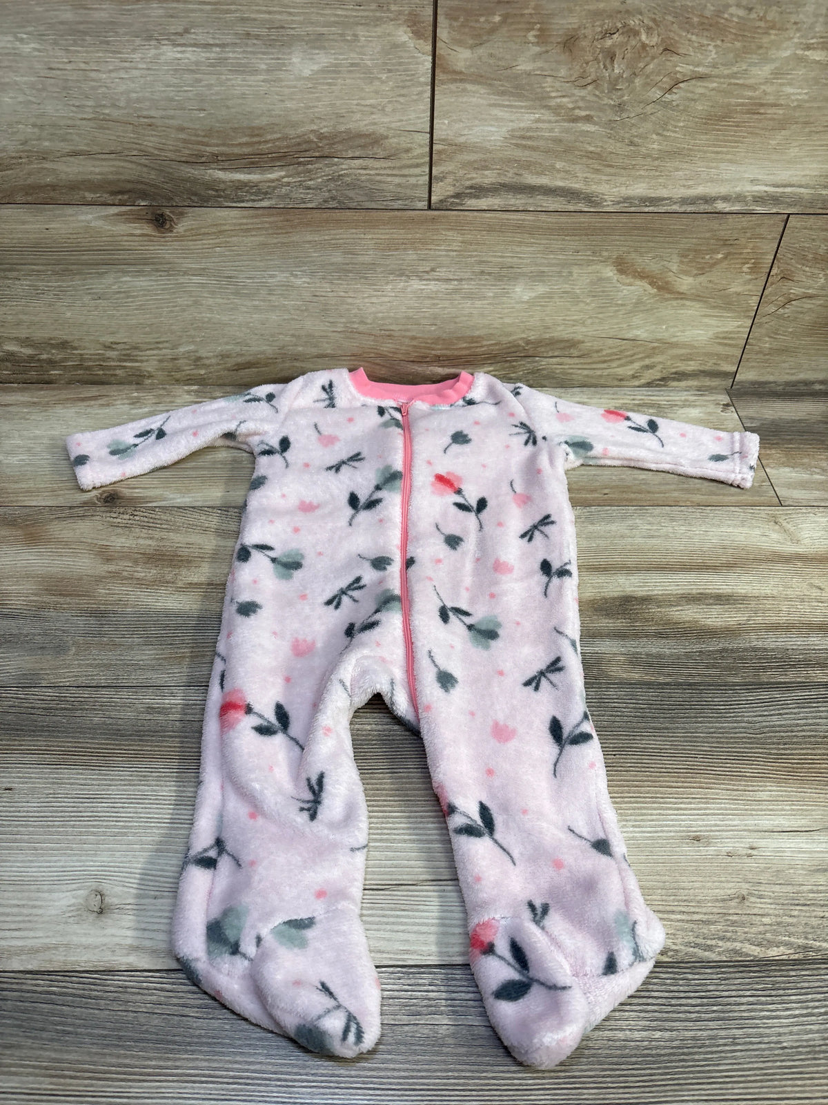 Zak & Zoey pink fleece baby blanket sleeper with floral print, size 6-9 months
