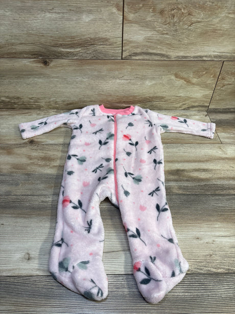 Zak & Zoey pink fleece baby blanket sleeper with floral print, size 6-9 months