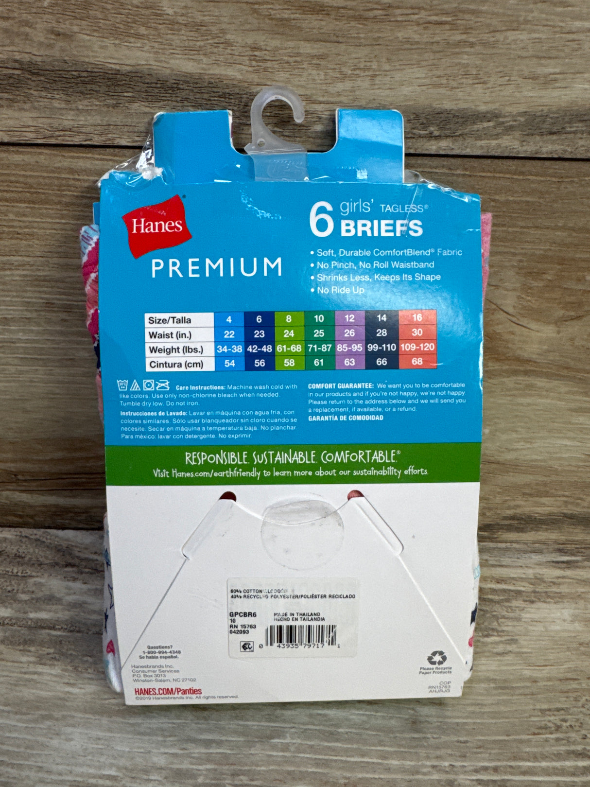 NEW Hanes Girls' Tagless Briefs 6pk sz 10