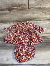Bonnie Baby 2pc Floral Embroidered Dress & Bloomers Set Red sz 3-6m