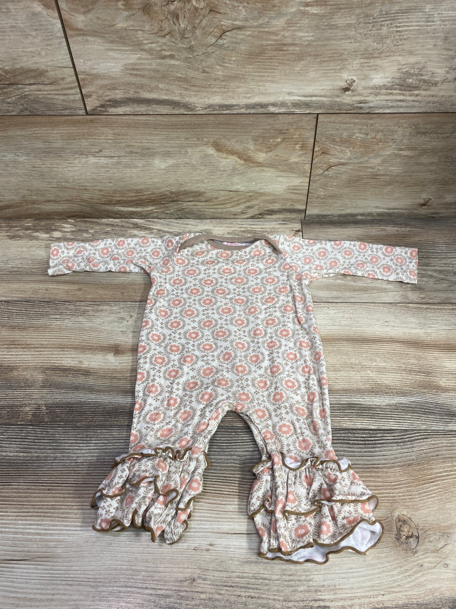 Baby Grey Bamboo Floral Coverall Tan sz 3-6m