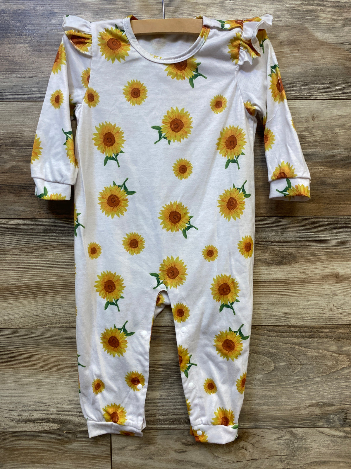 Sunflower Print Ruffle Coverall White sz 12-18m