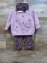 NEW Nicole Miller 3pc Embroidered Sweatshirt, Leggings, & Headband Set Pink sz 3/6m