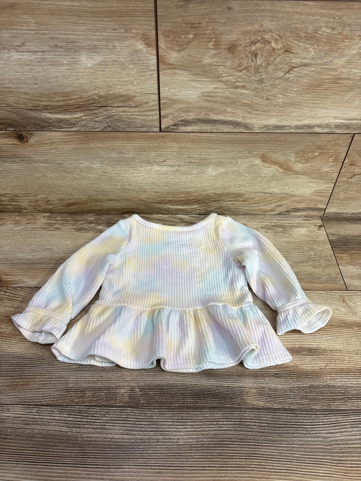 Cat & Jack Tie-Dye Waffle Knit Peplum Top White sz 12m