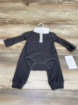 NEW RZ by Rachel Zoe 3pc Henley Ribbed Bodysuit Set Grey sz 6-9m