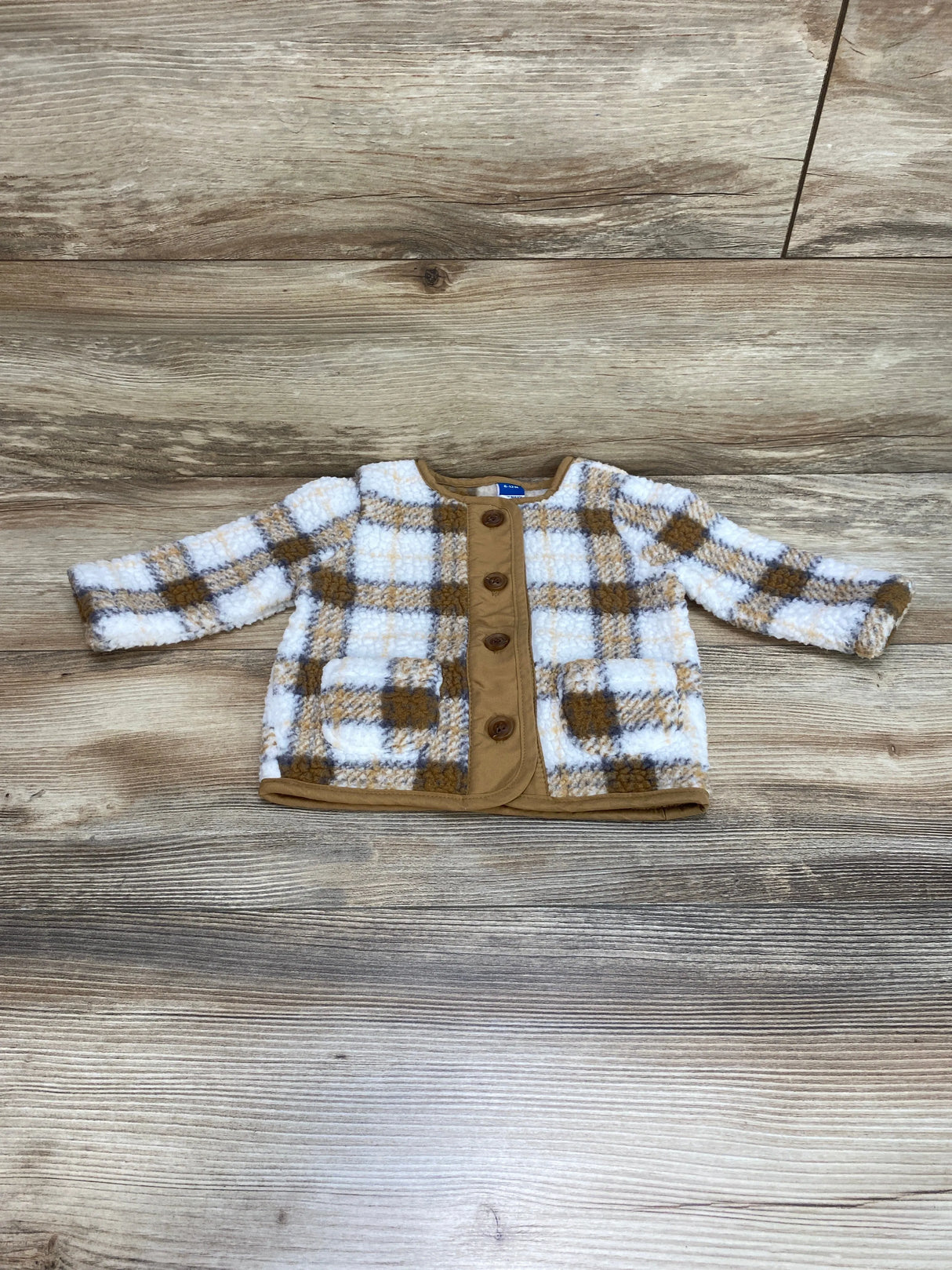 Old Navy Plaid Button-Front Sherpa Jacket White sz 6-12m