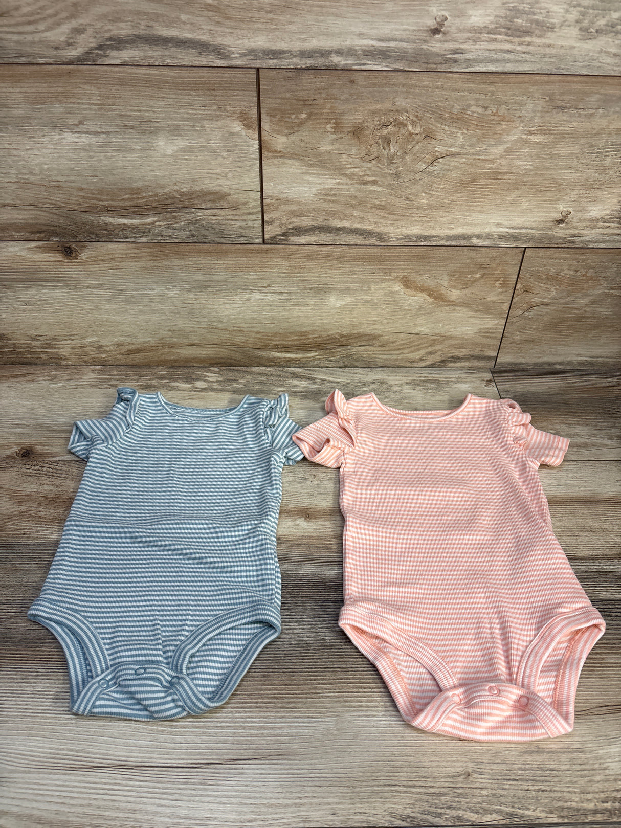 Little Planet Organic 2pk Striped Bodysuits Coral/Blue sz 18m