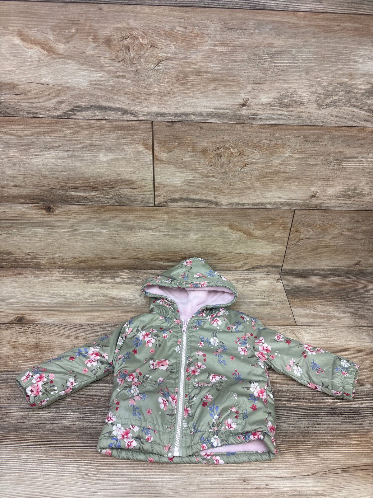 Penelope Mack Floral Fleece Lined Waterproof Jacket Green sz 12m
