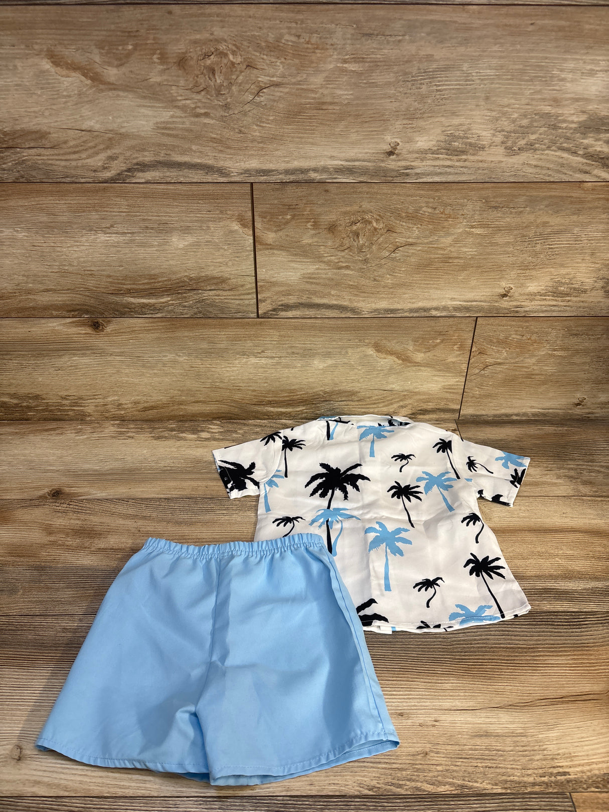2pc Palm Tree Print Button Up Pocket Shirt White/Blue sz 18-24m