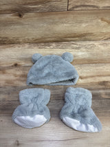 Manhattan Kids 2pc Faux Fur Bear Ear Hat & Booties Set Grey sz 2-3T