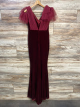 Faeriesty Maternity Contrast Mesh Velvet Mermaid Dress Burgundy sz Medium