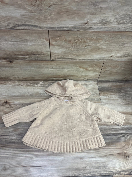 Tan Cat & Jack hooded dot knit sweater for baby size 12-18m on a wood background