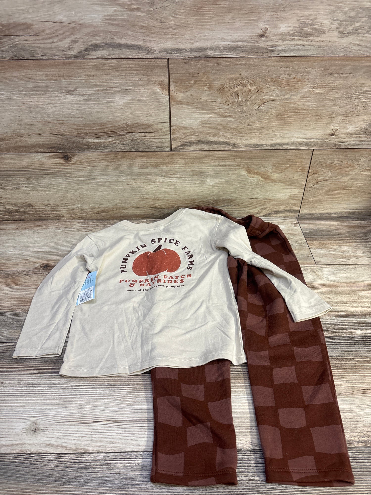 NEW Cat & Jack 2pc Pumpkin Long Sleeve Shirt & Joggers Set Beige sz 4T
