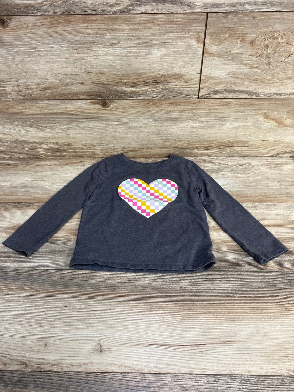 Cat & Jack Long Sleeve Checkered Heart Shirt Grey sz 4T - Me n Mommy To Be