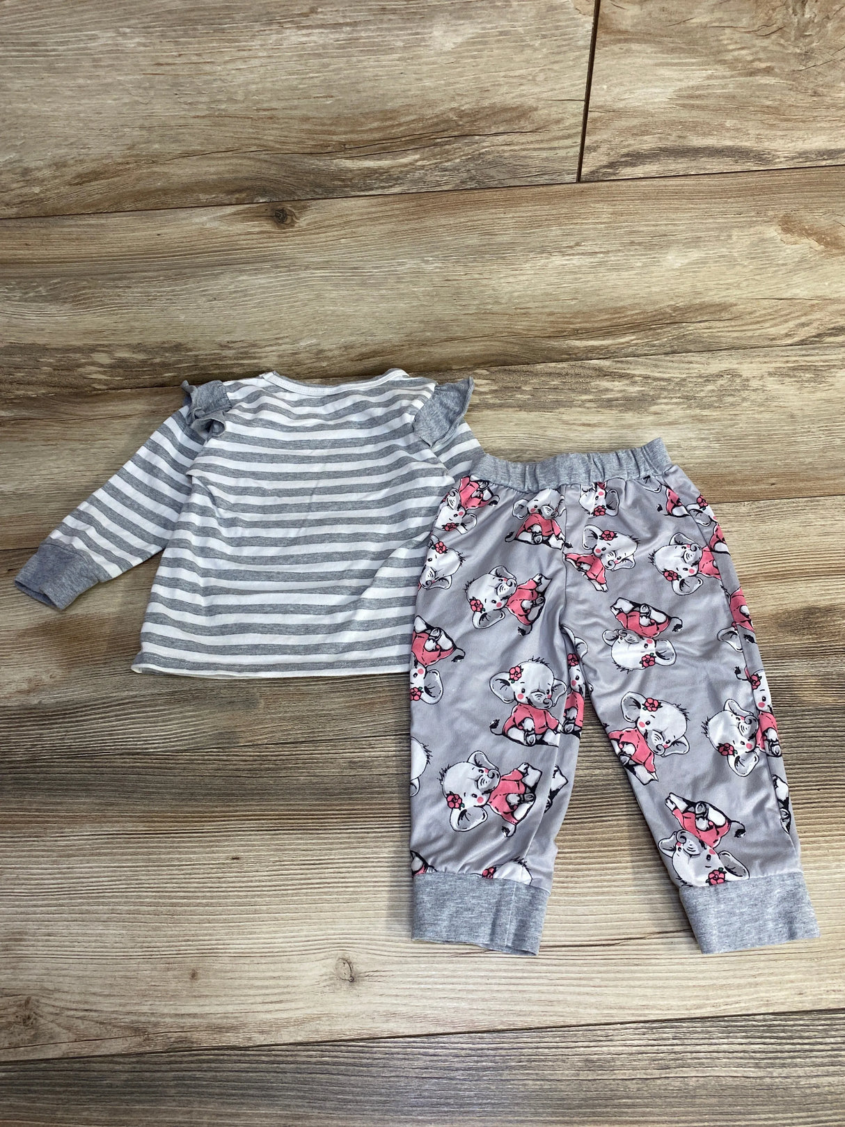 2pc Elephant Striped Shirt & Pants Grey sz 9-12m