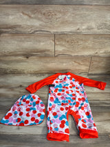 NEW Bonverano 2pc Long Sleeve Rashguard Swimsuit & Hat Set Red sz 2-3T