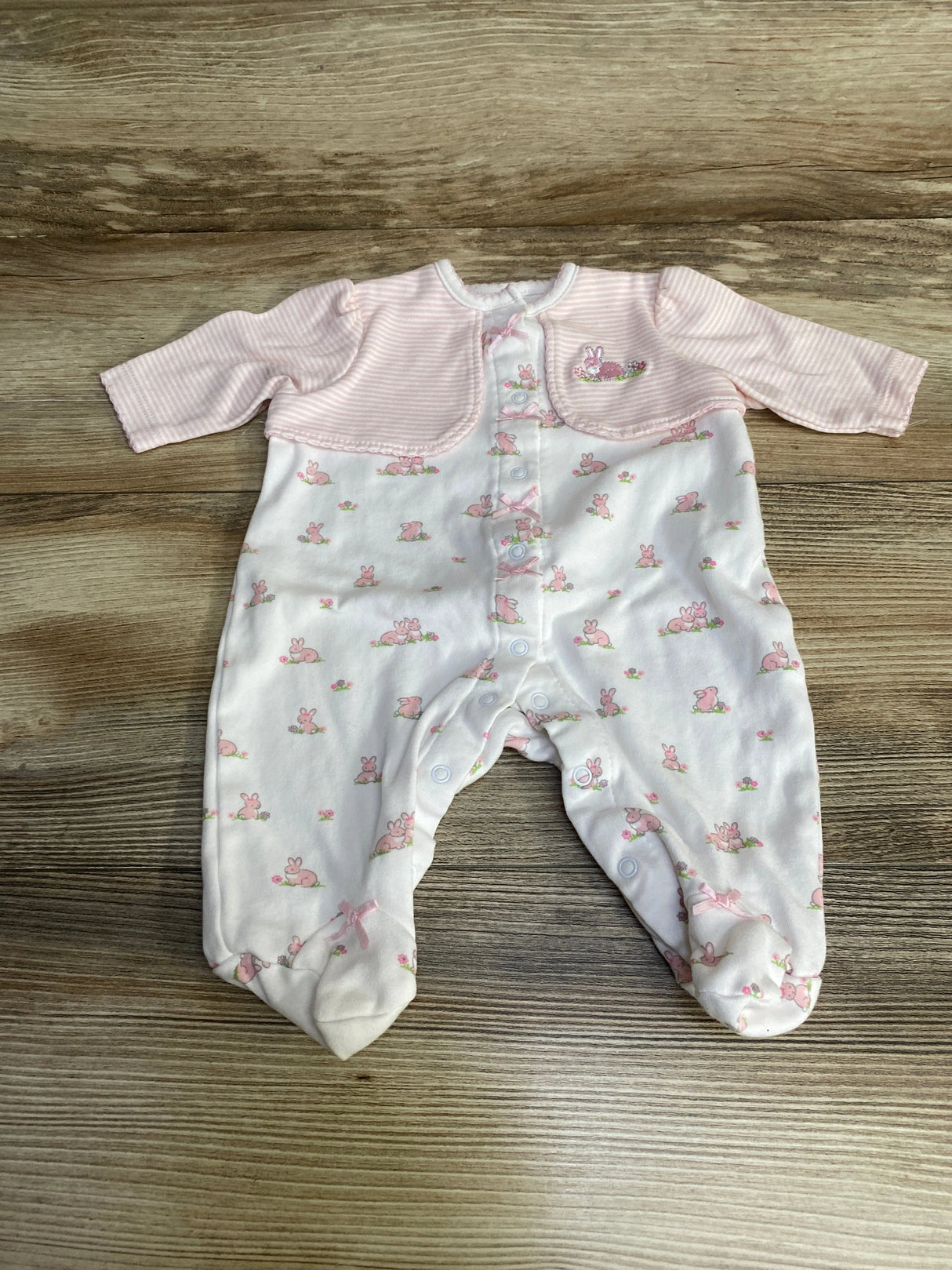 Little Me Striped Bunny Print Footie Pink/White sz Newborn