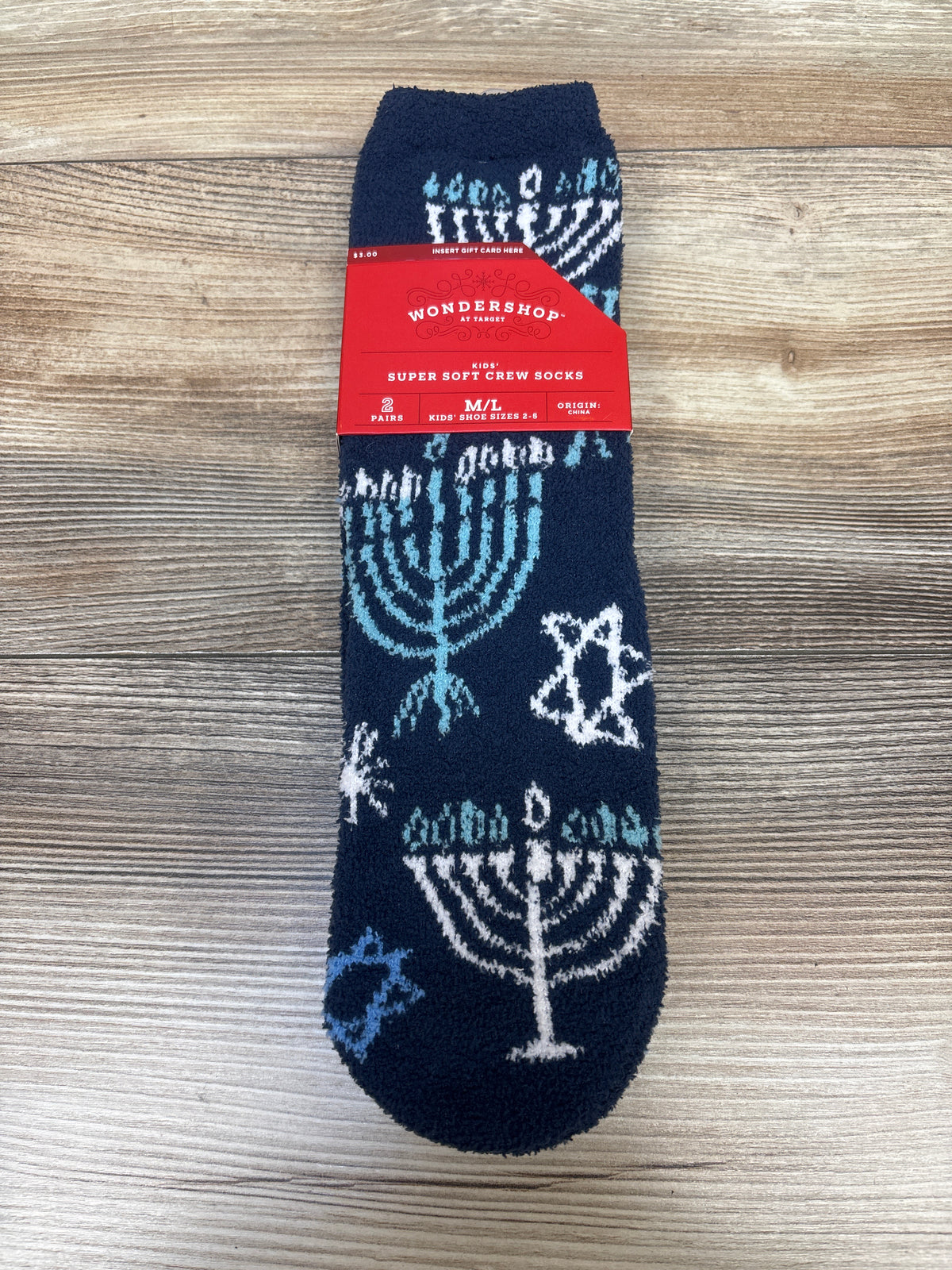 NEW Wondershop 2pk Super Soft Hanukkah Crew Socks Blue sz 2-5Y