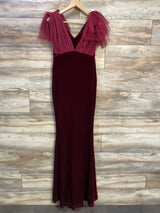 Faeriesty Maternity Contrast Mesh Velvet Mermaid Dress Burgundy sz Medium